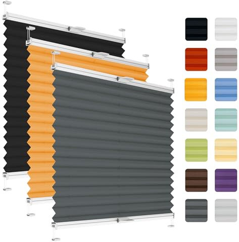 Fenster Plissee ohne Bohren zum Kleben auf Rahmen - Thermo Plisseerollo Innen - Rollo Jalousie, auf den Fensterrahmen, Faltrollo, Sichtschutz, Blickdicht, für Fenster & Tür - Grafit, 60 x 220 cm