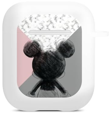 Hülle mit Karabiner kompatibel mit Apple AirPods (2. Generation) Case weiß Schutzhülle mit Schlüsselanhänger Disney Marmor Mickey Mouse