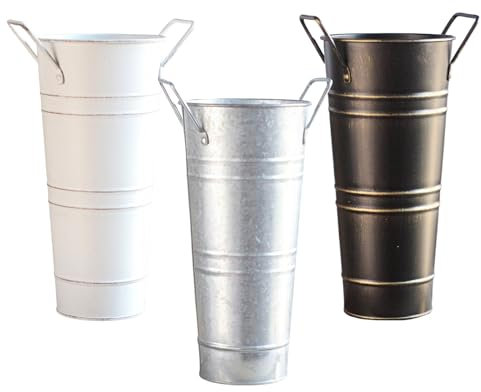 Aublinto Iron Blumentöpfe aus verzinktem Metall Blumenvasen kleine Vasen Deko Vase für Moderne Home Decor Vasen für Pampasgras Vasen Deko Aesthetic 3-teiliges Silber + Weiß + Schwarz