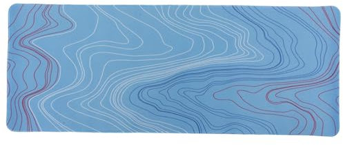 lachineuse Tapis DE Souris XXL - Style Topographique - Lignes Tricolores - Bleu - 800 x 300 x 3 mm - Déco d'Asie - Antidérapant et Résistant à l'eau - Déco Bureau - Idée Cadeau Japon Asie