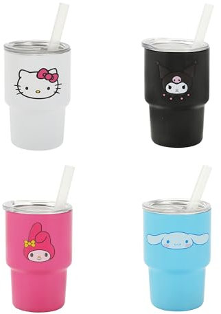 Bioworld Hello Kitty & Friends - Set di 4 mini bicchieri da 85 ml con faccine di personaggio