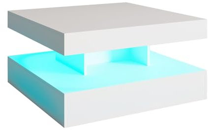 radelldar Couchtisch LED, Wohnzimmertisch Hochglanz mit 16-Farbiger LED Beleuchtung, Sofatisch für Wohnzimmer (Weiß, 78 x 78 x40cm)