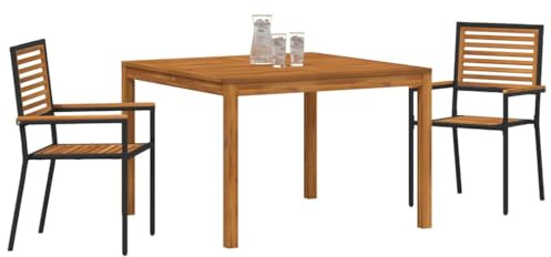 vidaXL Garten Essgruppe 3 pcs Schwarz Massivholz Akazie, Garten-Dining-Set, Moderne Möbel für draußen, Holztisch mit stapelbaren Stühlen, schick für Feiern