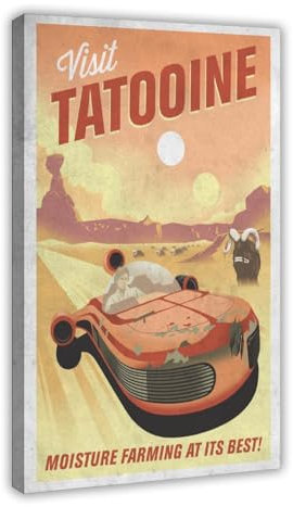 Vintage-Poster Visit Tatooines auf Leinwand, Schlafzimmer, Dekoration, Landschaft, Büro, Raumdekoration, Geschenk, Rahmen-Stil, 40 x 60 cm