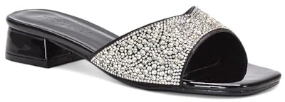 ESSEX GLAM Women's Slip On Diamante Sandals Ladies Jewel Open Toe Formal Party Block Low Heel Mule Shoes Size 3-8
