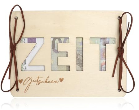 VOSSOT Zeit Statt Zeug Geldgeschenk Holz Box, Originelle Gutschein Verpackung & Lustiges Geschenk, Kreative Geschenkidee für Geburtstag, Weihnachten, Hochzeit, Partner, Freundin, Freund, Familie