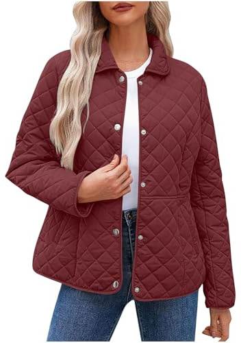 Women's Quilted Jackets Lightweight Winter Jacket for Women Loose Casual Padded Coat Patchwork Puffer Coats Fashion Round Neck Button Lapel Collar Warm Outdoor Jacket Cardigan Cold Weather Outwear