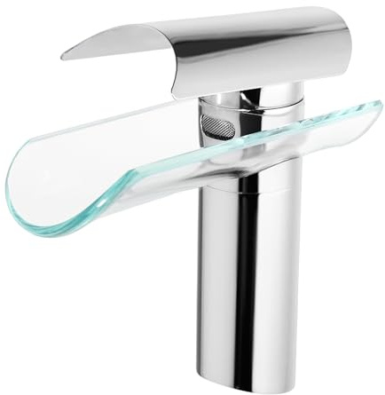 Glas Wasserfall Wasserhahn,Waschbecken Bad Armatur Einhebelmischer,Waschtischarmatur Für Bad,Fliesenduschkopf hat,3/8-Zoll-Schnittstelle,Für Küchen, Badezimmern, Restaurants