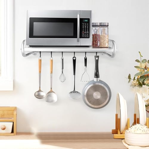 Generisch GREENSAPPIRE Mikrowellenhalterung Silber Mikrowellen Regal Carbon Stahl Wandmontage Halter Mit HäNgen Mikrowelle Regal Für Die Küche Zu Hause