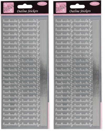 Anitas Outline Stickers, Handmade by, Silver, for Scrapbooking, Card Making, Kids Play, Homework, Art, Craft, Embelish, Decorative, Paper, Card, Glass, Metal, Plastic, Foam (Pack of 2)