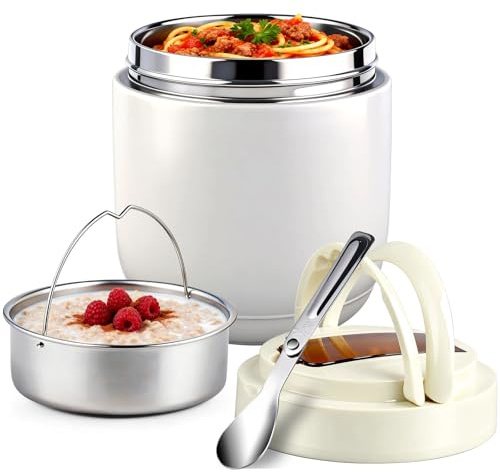 Purilit design termobehållare för mat 1 300 ml, termoskål med lock, värmebehållare av rostfritt stål, termoskanna mat läckagesäker, termisk lunchlåda för soppor, babygröt (beige