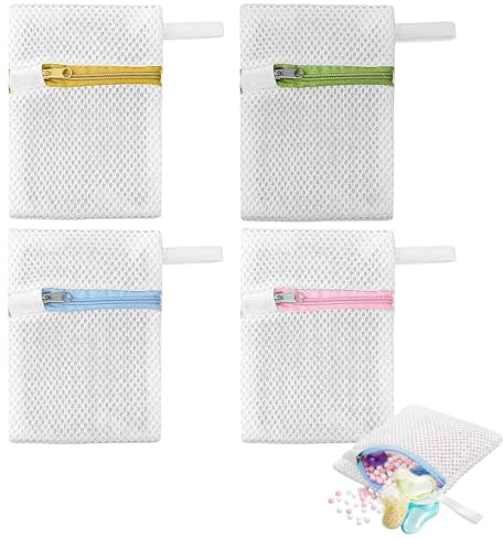 4 Pack Small Mesh Laundry Pod Bags with Zipper, Reusable for Scent Beads | Durable polyester mesh; anti-stick pod design; reinforced zipper; for scent beads & delicates; 4 colours, travel friendly