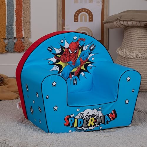 Disney Marvel Spider-Man Foam Armchair for Kids – Officially Licensed Children's Chair for Boys & Girls Ages 3+, Lightweight Toddler Sofa Seat for Bedroom & Playroom, 50 x 32 x 43 cm, Blue