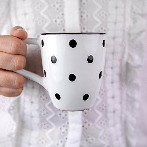 City to Cottage® White and Black | Polka Dot Spotty | Designer Handmade Hand Painted | Unique Ceramic 10oz/300ml | Hot Chocolate Coffee Tea Mugs Cups with Large Handle | Gift