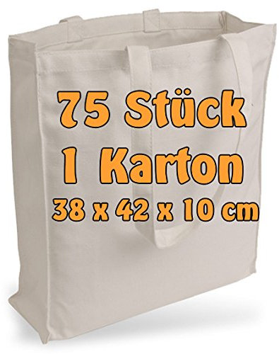 Cottonbagjoe Jutebeutel Canvastasche aus Jeansähnlichem Stoff (sehr robust und widerstandsfähig) unbedruckt mit Seiten-&Bodenfalte und Zwei Langen Henkeln 38x42x10cm 75 Stück