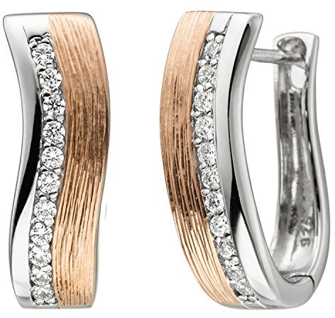 Jobo Damen Creolen 925 Sterling Silber bicolor vergoldet teil matt 22 Zirkonia Ohrringe