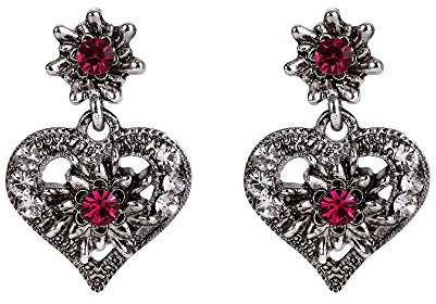 Clearine Orecchini Donna Retro Ispirato Cristallo Cavo Cuore Fiore Ciondolano Fucsia Antico-Argento-fondo