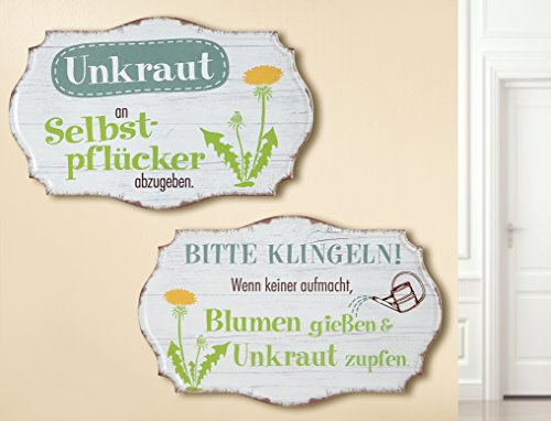1 x Schild Weisheit Garten Breite 30 cm Spruch: Bitte klingeln! Wenn keiner aufmacht, Blumen gießen und Unkraut zupfen