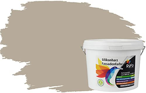 RyFo Colors Silikonharz Fassadenfarbe Lotuseffekt Trend Kieselgrau 3l - bunte Fassadenfarbe, weitere Grau Farbtöne und Größen erhältlich, Deckkraft Klasse 1