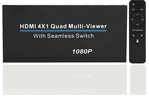4x1 HDMI Multiviewer Splitter, 4 In 1 Out 1080P HDMI Multiviewer Bildschirmumschalter, 4x1 Quad Multi-Viewer mit Fernbedienung, PCM2, Metallgehäuse(EU)