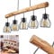 HOFSTEIN Pendelleuchte Gondo, Hängelampe aus Metall/Holz in Schwarz/Braun, 5-flammig, E27, Lampenschirme in Gitteroptik, Höhenverstellbar bis max. 140 cm, modernes industrial Design, Küche, Wohnzimmer
