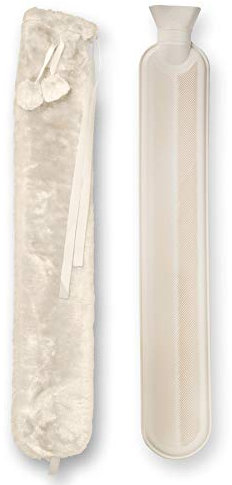 Nicola Spring Long Hot Water Bottle with Plush Cover - Cream - 72cm - Soft 2L Water Bag for Hot and Cold Compress, Leakproof Neck and Shoulder Pain Relief, Feet Warmer