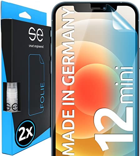 2x se® 3D SCHUTZFOLIE Transparent für Apple iPhone 12 Mini,Selbstheilend, 100% Fingerabdruck & FaceID kompatibel, einfache blasenfreie Installation, Ultra-Klar, Stoß-Kratzfest, aus Deutschland