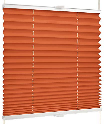 SchattenFreude Basic Klemmfix-Plissee für Fenster | Mit Klemm-Haltern | Ohne Bohren | Orange, Breite: 90cm x Höhe: 130cm