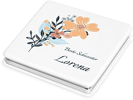 Maverton Taschenspiegel mit Aufdruck - quadratischer Spiegel - Vergrößerungsspiegel - personalisierter Klappspiegel - Reisespiegel für Handtaschen - Geschenk für Frauen
