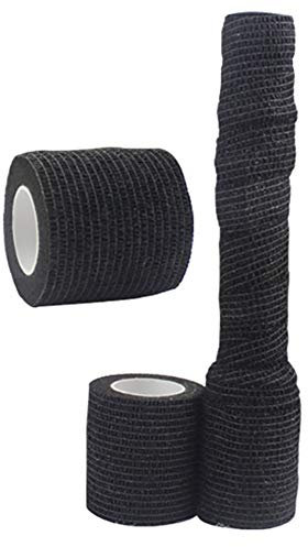 2inch X 2.4 Cour (x 15cm 2.2m) Camouflage Bande Camo Wrap Extensible Bandage Tactique Auto-adhésif Tissu en Coton Ruban pour La Chasse Militaire Camping en Plein Air Gun (Noir)