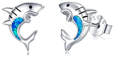 Hai Ohrringe 925 Sterling Silber Opal Hai Ohrstecker für Mädchen Süße Tier Ohrringe Schmuck Hypoallergen Geschenk für Frauen Kinder