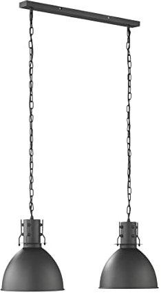 Fischer & Honsel Pendelleuchte London, 2-flammig, Hängelampe 2xE27-Fassung max. 40 Watt, Pendellampe mit Metall-Lampenschirm in Sandschwarz matt & Silberfarben, 90x30cm