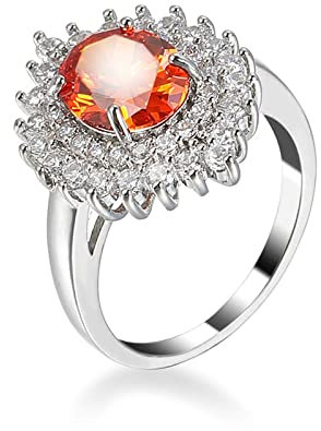 Stfery Stein Ring Bergkristall, Verlobung Ring Frauen Versilberte Einfach Oval für Valentinstag, Größe54 (17.2)