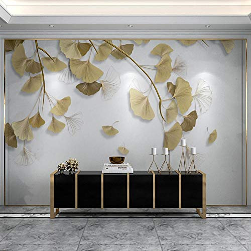 HDHGKYY Papier peint 3D or en relief feuilles de Ginkgo papier peint Mural autocollant salon chambre TV fond mur tissu Art