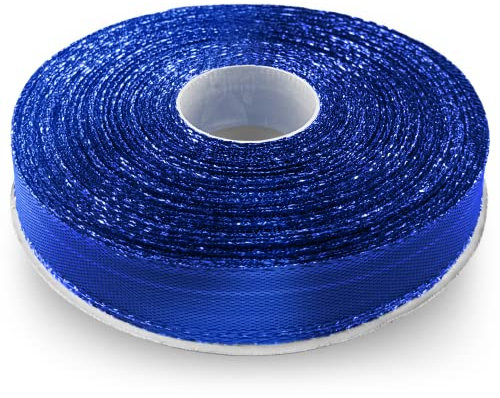 Netuno 1 x Geschenkband glänzend Dunkelblau 12 mm x 22 m Polyester Band Schleifenband Dekoband Glanzband metallic Glitzer Bänder Basteln Dekorieren Stoffband metallisch