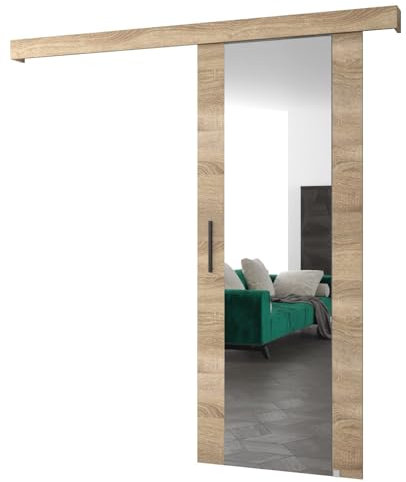 ABIKSMEBLE Salwador 2 Set di Ante Scorrevoli con Copertura del Binario e Specchio - Porte Scorrevoli per Pareti Interne - Costruzione Solida - 90 x 204 cm - Sonoma