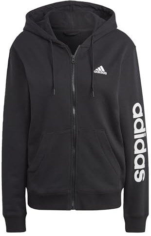 adidas Damen Essentials Linear Full-Zip French Terry Hoodie, Black/White, XS