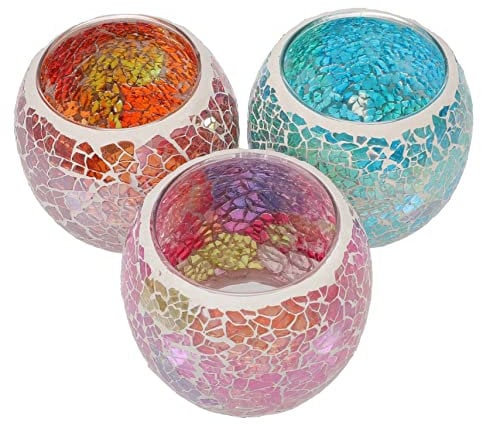OSALADI 3pcs Glass Mosaic Candle Holder Tealight Holders Table Centerpiece Led Candle for Wedding Party Decor