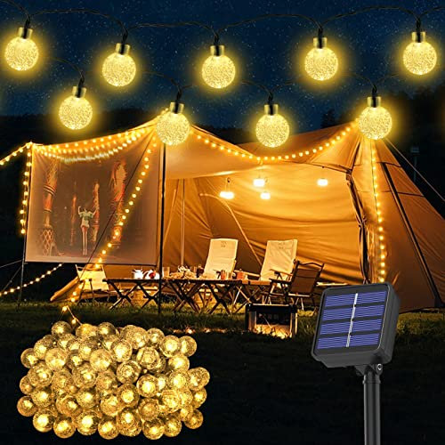 Realky Solarleuchten für den Außenbereich, Garten, 18 m, 100 LEDs, IP65 wasserdicht, 1000 mAh Batterie, Kristallkugel-Lichterkette, 8 Modi, Lichterkette für Garten, Pavillon, Hochzeit, Party, Ostern,