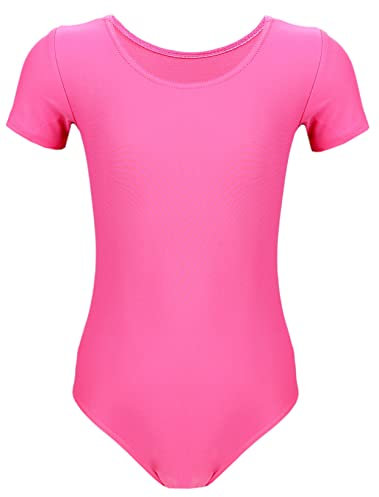 Aquarti Mädchen Gymnastikanzug Kurzarm Ballett Trikot, Farbe: Dunkelrosa, Größe: 152