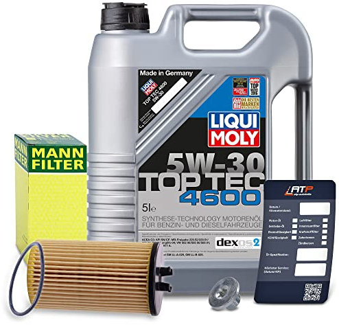 MANN-FILTER Inspektionspaket Filterset 1x Ölfilter, 1x Ölablassschraube mit Dichtung, 1x Motoröl 5W-30 4600 5 l, 1x Ölwechselanhänger,
