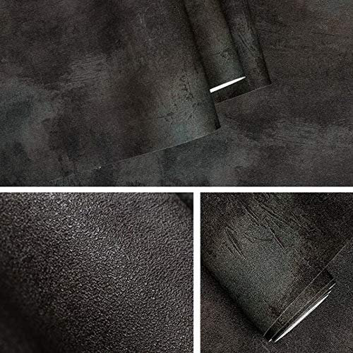 HELVES Black retro vinyl concrete wall effect wallpaper retro plain color PVC wallpaper bedroom living room background decoration