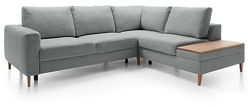 Lomadox Sofa Ecksofa L-Form, Bettkasten, Langer Schenkel Links Silber-grau, B/H/T: ca. 260/90/204 cm