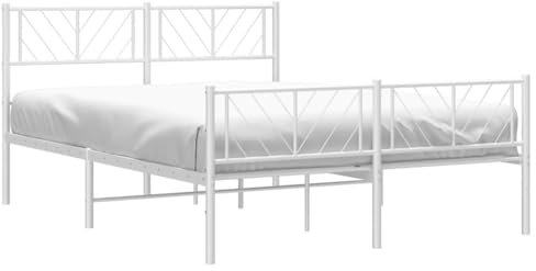 vidaXL Bettgestell, Bettrahmen mit Kopfteil Fußteil, Metallbett Bett mit Lattenrost, Doppelbett Gästebett Schlafzimmer, Metall Weiß 120x200cm