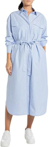 Replay Damen Hemdkleid mit Gürtel, Mehrfarbig (White/Sky 010), L