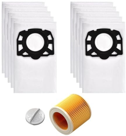 Dust Bag Filter Accessories Kit for Karcher WD2 Plus WD3 WD3P MV3 WD 3 Battery WD 3 Premium KWD1 KWD2 KWD3 Wet & Dry Vacuum Cleaner Replacement Parts (10 Dust Bags + 1 HEPA Filters)