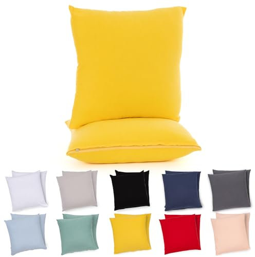 Lotusein Kissenbezug 80x80 cm (2er Set) - Gelb - 100% Jersey Baumwolle 175 g/qm Kissenbezüge - Kissenhülle für Kissen mit Reißverschluss - Oeko-Tex Zertifiziert