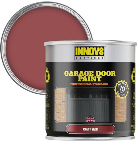 INNOV8 COATINGS GARAGE DOOR PAINT - 750 ml - DIY - NO PRIMER OR TOP COAT - SATIN - FAST DRY - EXTERIOR DOOR PAINT - Metal & uPVC - Ruby RED - Garage and Industrial Roller Shutters Paint