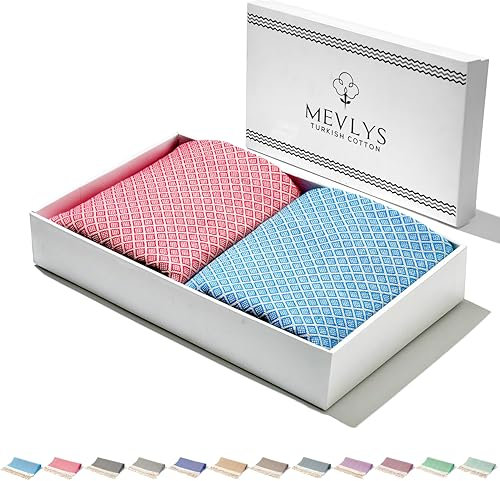 MEVLYS Saunatuch Hamamtuch [2er Set] Strandtuch Saunahandtuch groß 100x180 Duschtuch Strandhandtuch Picknickdecke Yogatuch Baumwolle Extra Leicht Damen&Herren (Kirschblütenrosa/Türkis)