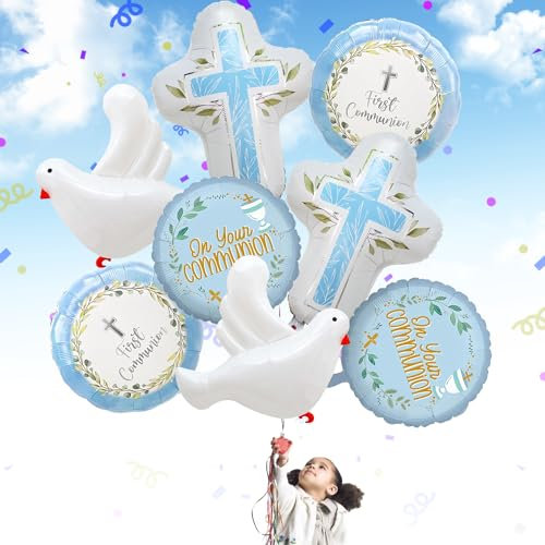 Erstkommunion Luftballons, 8pcs Taufe Luftballons, Luftballons Kommunion Set, Weiße Tauben Ballons, Luftballons zur Erstkommunion, Ballons Taufe, Geeignet für Kleinkinder, Erstkommunion, Taufparty